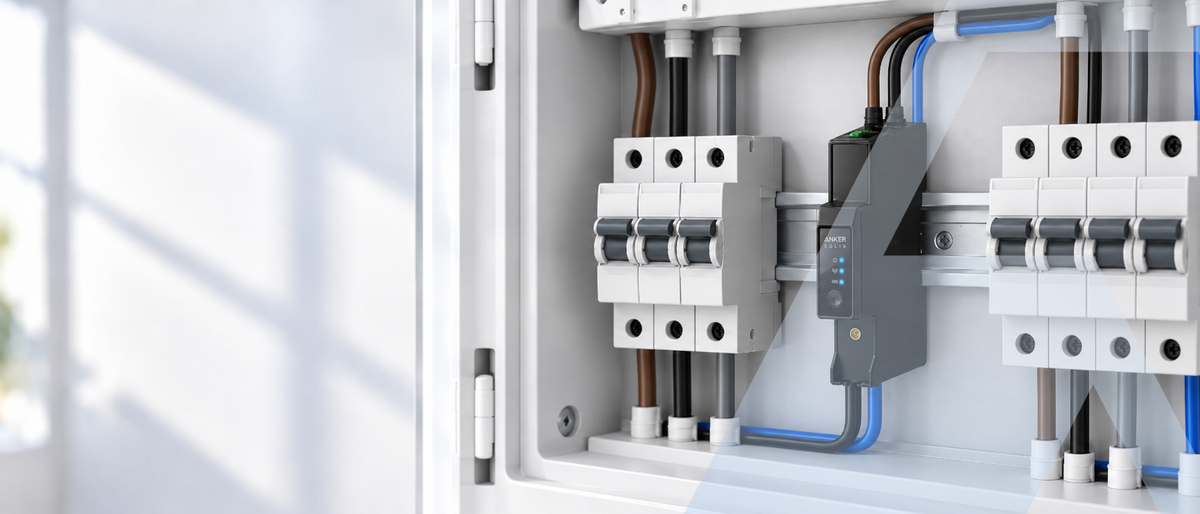 Anker SOLIX Smart Meter Gen 2 auf der Hutschiene im Verteilerkasten, Smart Meter fürs Balkonkraftwerk mit Speicher