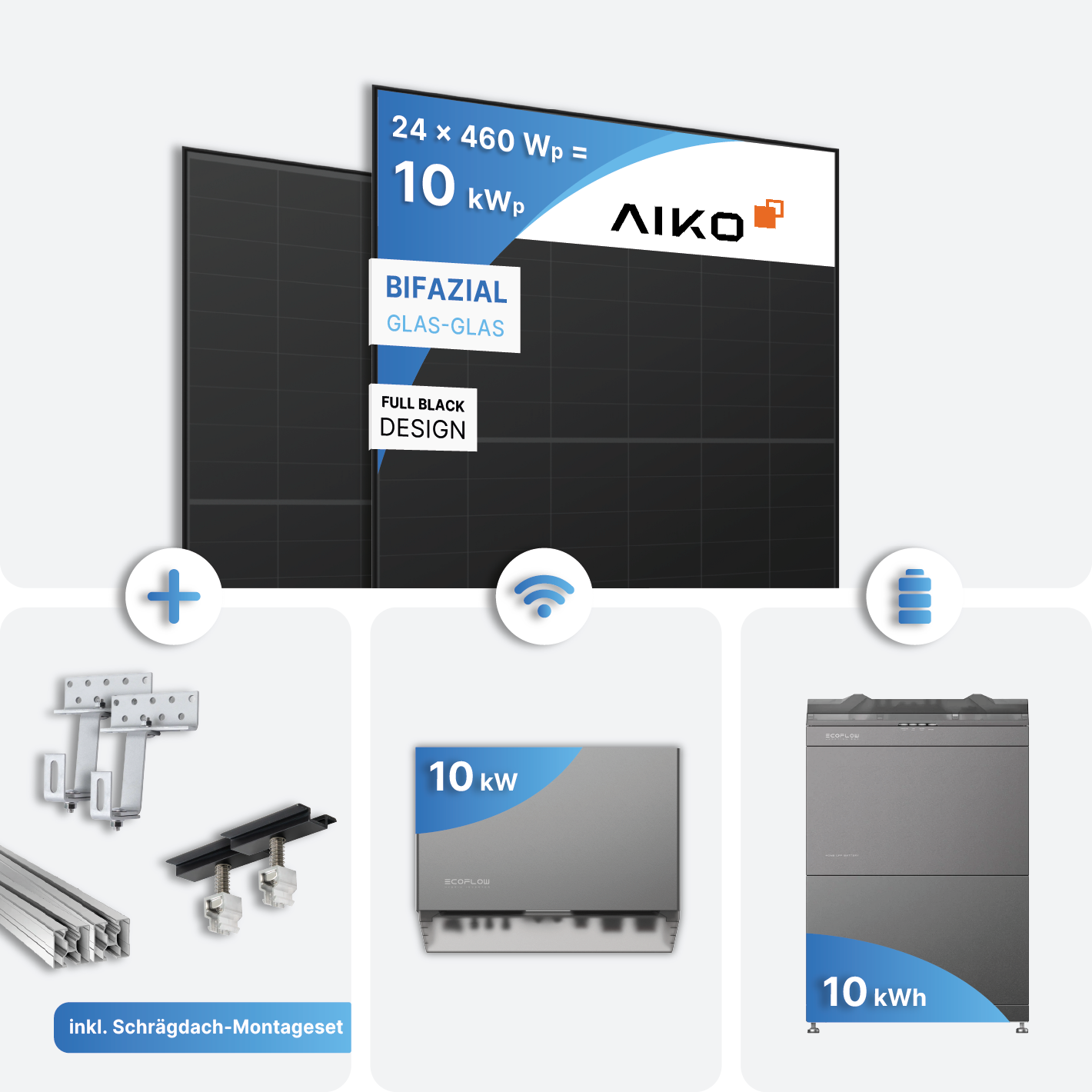 10 kWp PV Anlage mit 10 kWh Speicher EcoFlow - Bifazial, Full Black inkl. Montageset