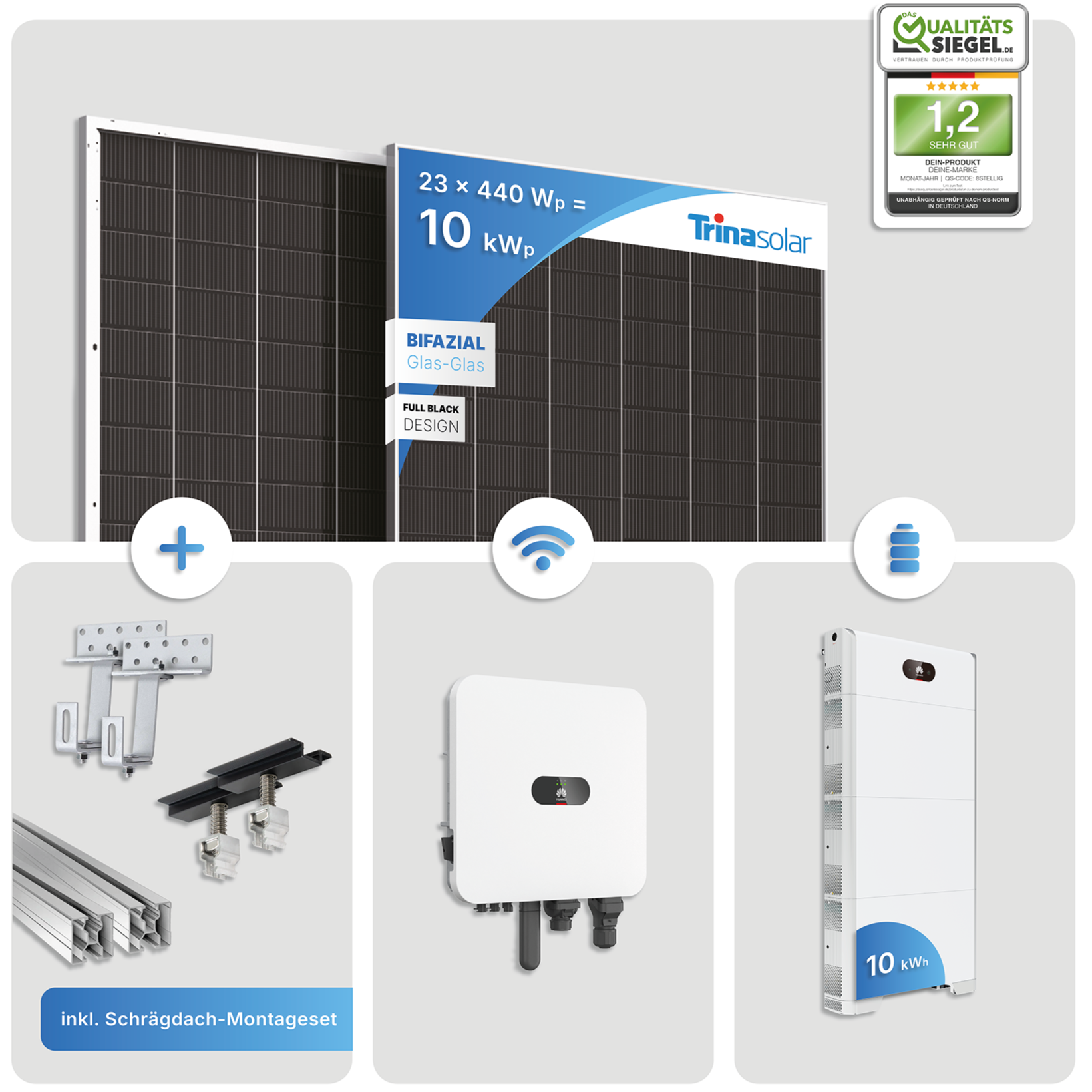 30 kWp PV Anlage mit 30 kWh Speicher Huawei Luna S0 - Bifazial, Full Black inkl. Montageset