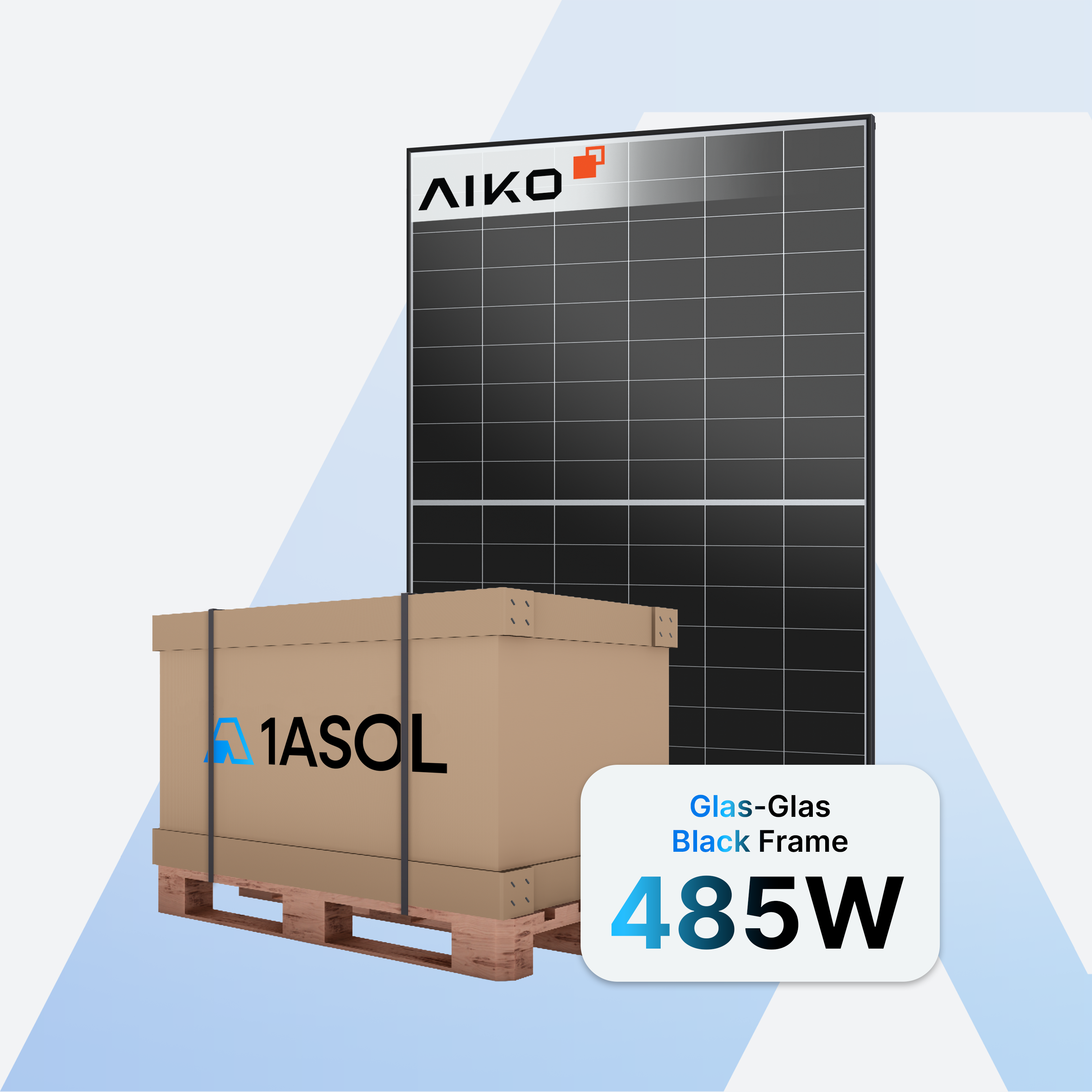 AIKO Neostar 2P+48 AIKO-A485-GRH48Dw Solarmodul 485 W, Bifazial Glas-Glas Black Frame, Palette mit 37 Stück