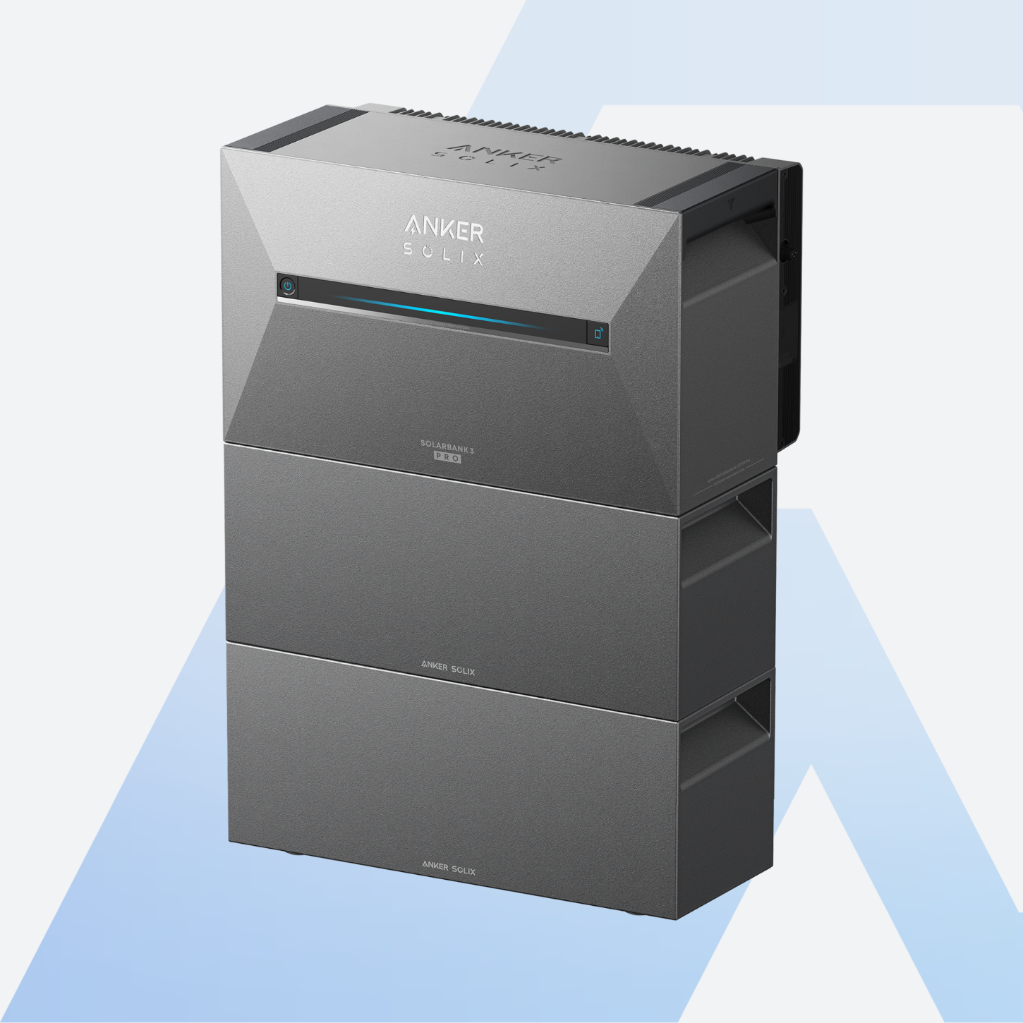 Drei Anker SOLIX BP2700 Erweiterungsakkus unter einer Solarbank 3 E2700 Pro gestapelt