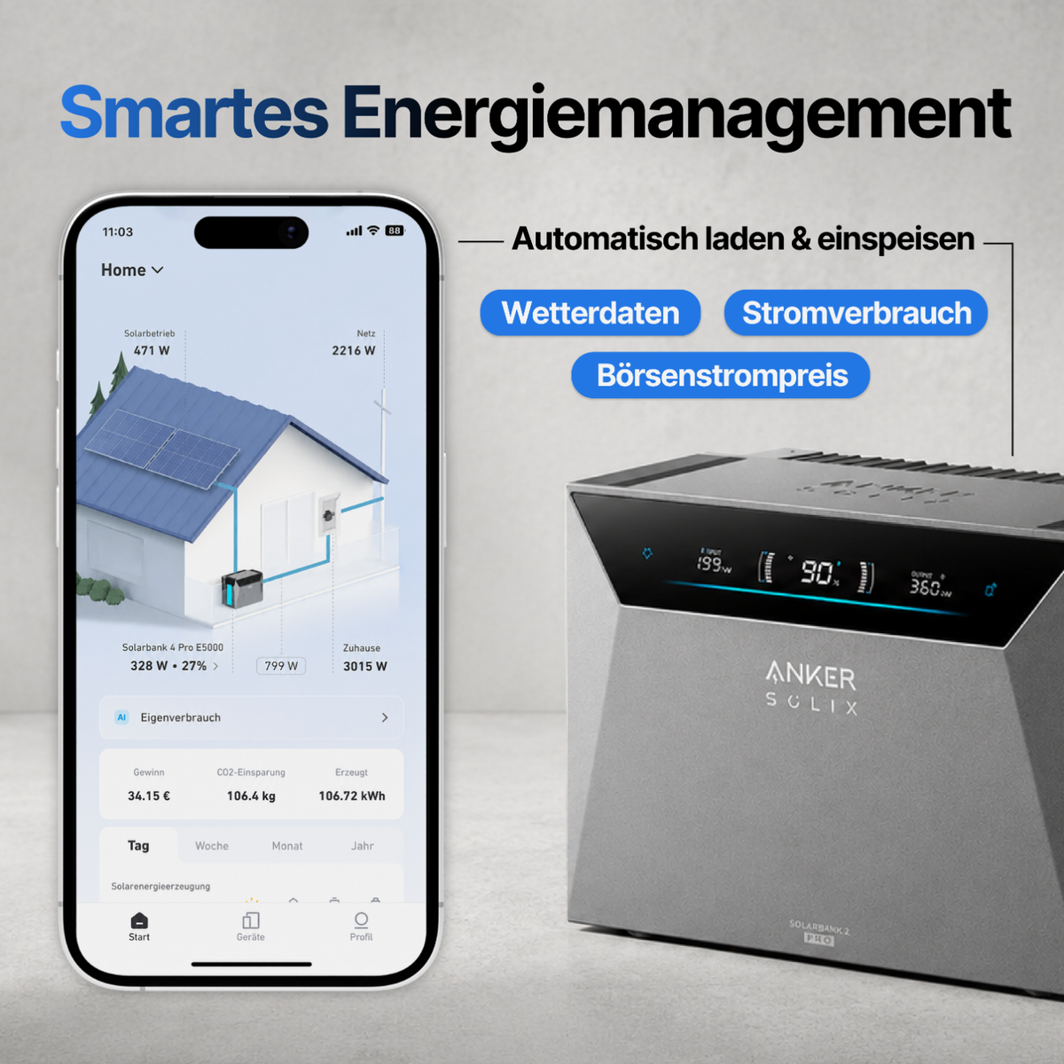 Anker SOLIX Solarbank 4 Pro E5000, smartes Energiemanagement über die Anker-App