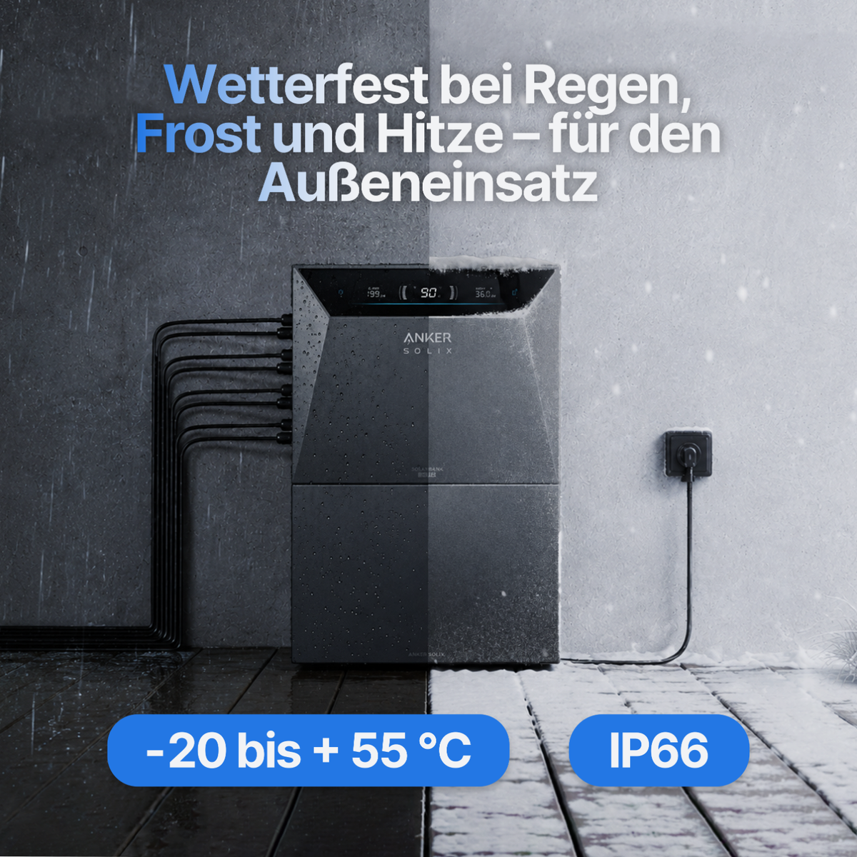Anker SOLIX Solarbank 4 Pro E5000, wetterfest von -20 bis +55 °C mit IP66