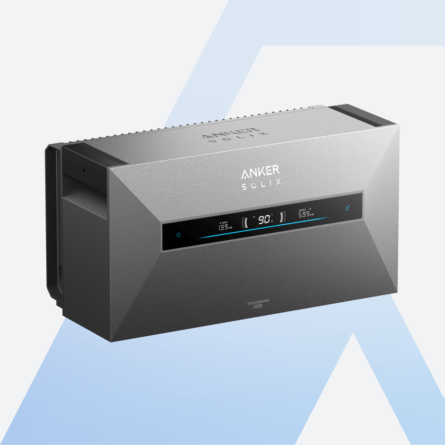 Anker SOLIX Solarbank Max AC + 1× BP7000 14 kWh – Hauptgerät, Schrägansicht mit Anschlussseite