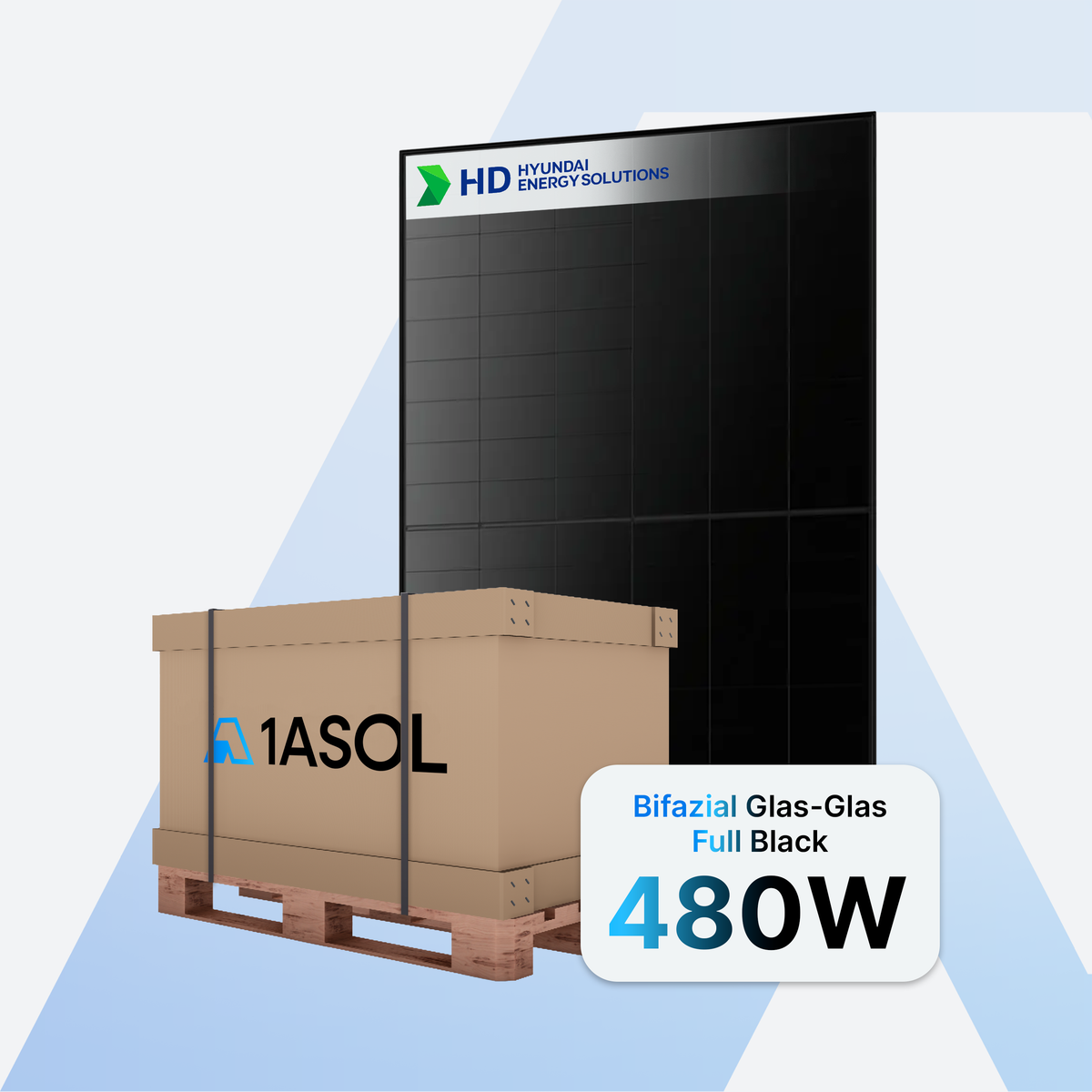 Hyundai BlackMax HiX-B480RF-FB Solarmodul 480 W bifazial Glas-Glas Full Black auf Palette mit 37 Stück