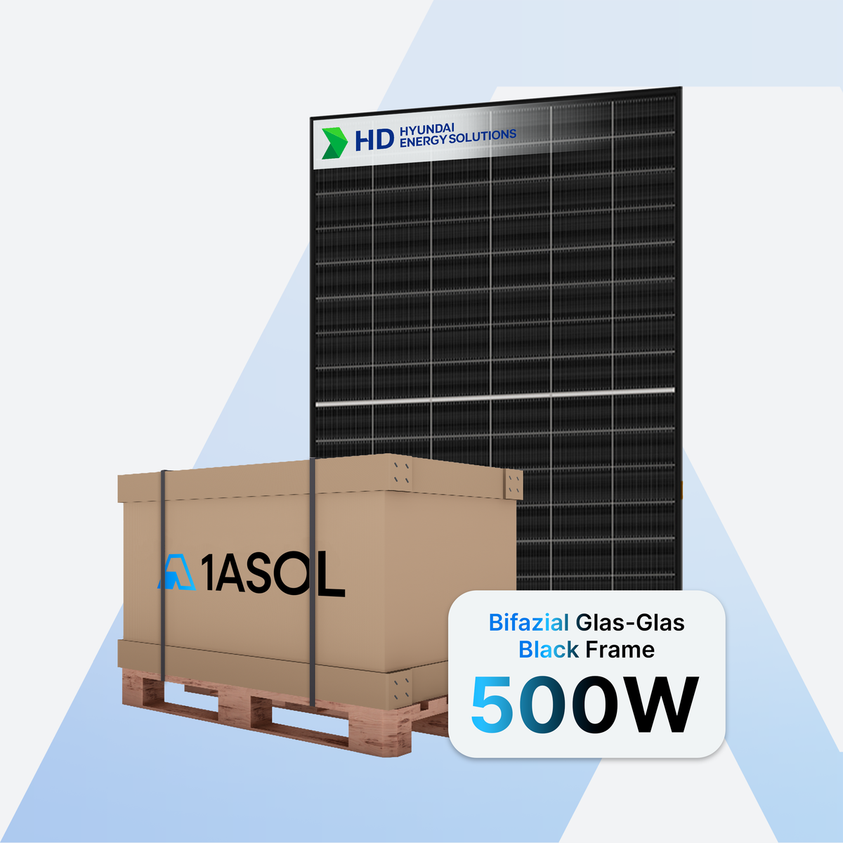 Hyundai HeteroMax HiT-H500CF-BF Solarmodul 500 W bifazial Glas-Glas Black Frame auf Palette mit 36 Stück