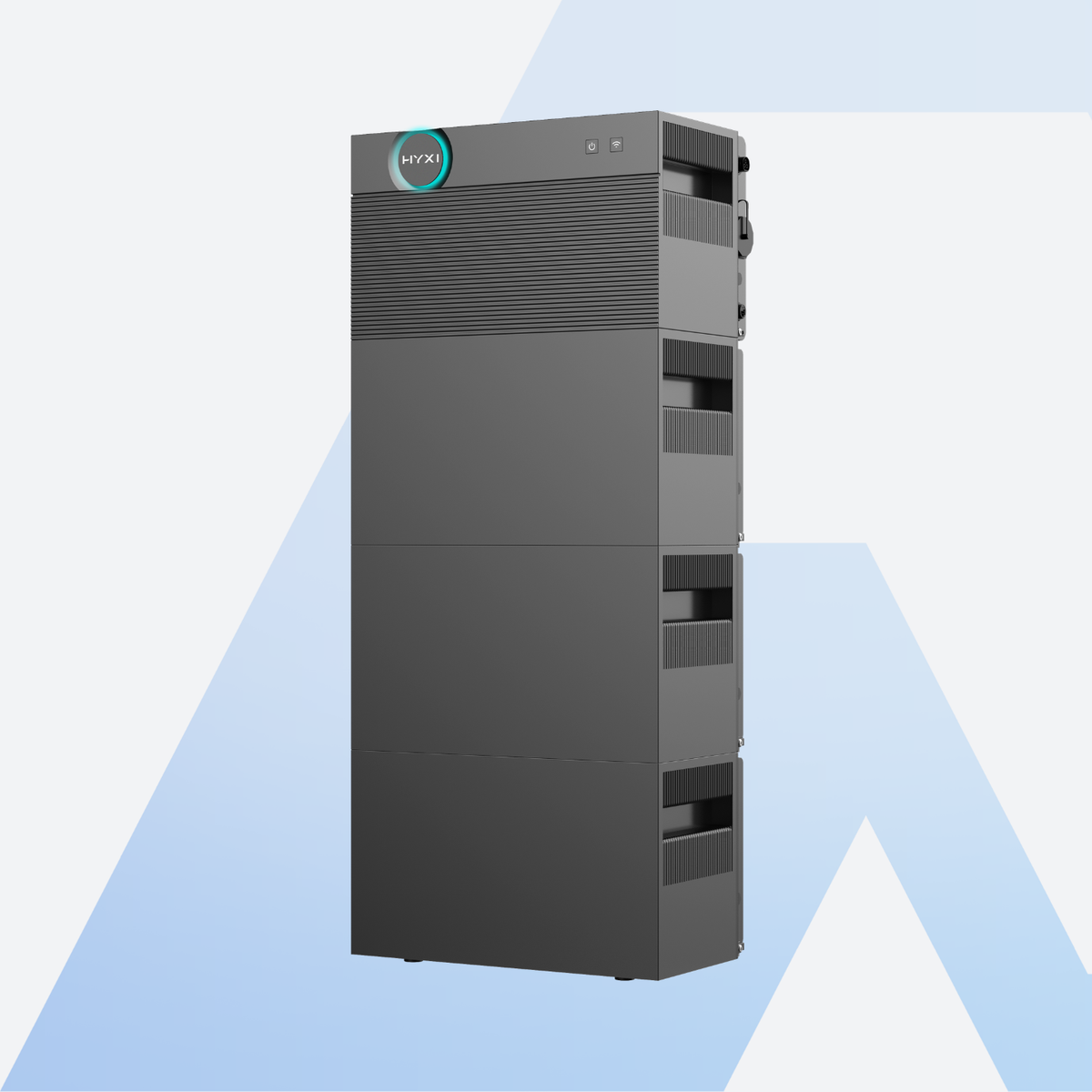 HYXI Halo AC-Balkonspeicher 12 kWh, Steuermodul mit drei Erweiterungsbatterien gestapelt