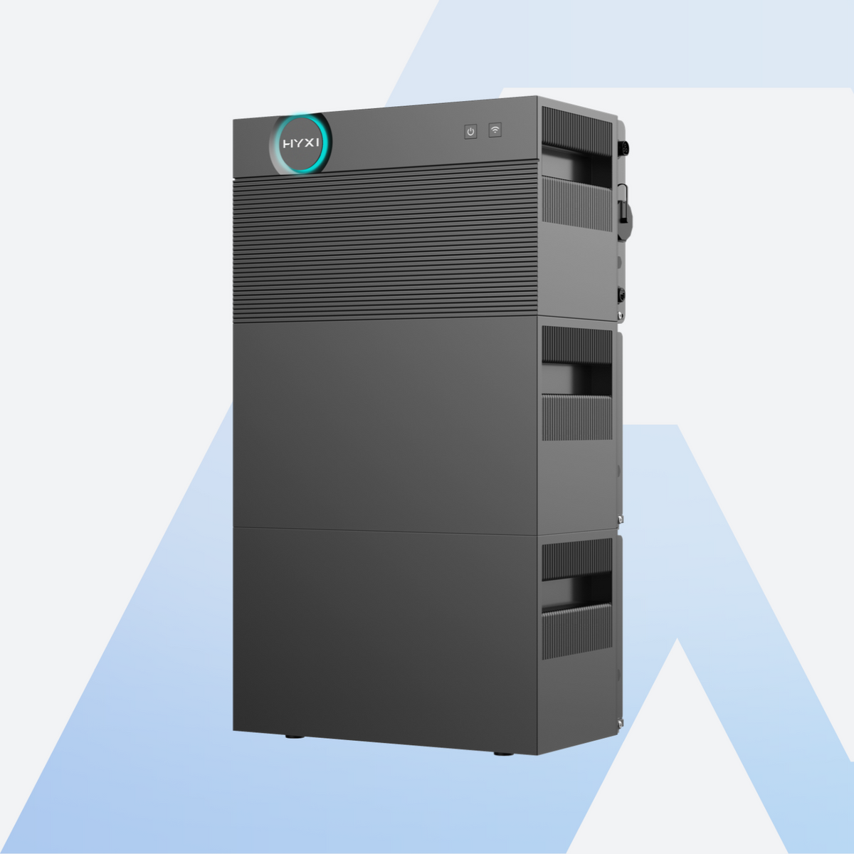 HYXI Halo AC-Balkonspeicher 9 kWh, Steuermodul mit zwei Erweiterungsbatterien gestapelt
