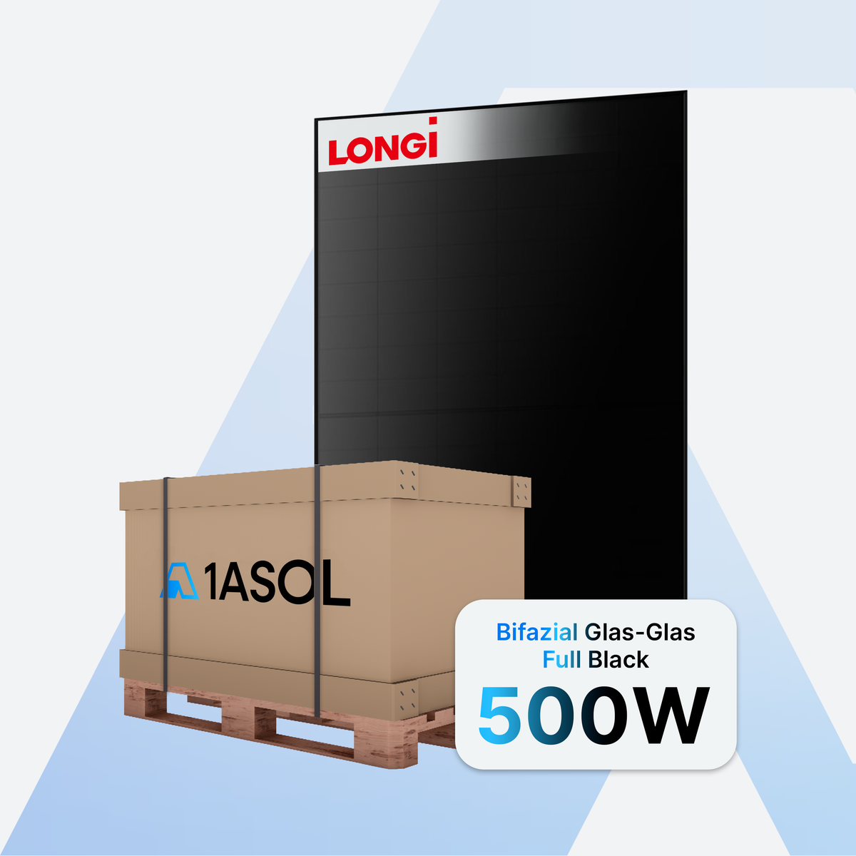LONGi EcoLife S10 LR7-54HJBB Solarmodul 500 W bifazial Glas-Glas Full Black auf Palette mit 36 Stück